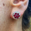 Ruby & Diamond Cluster Stud Earrings, Circa 1960