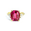 Pink Tourmaline and Triangular Diamond 3 Stone Ring, Hallmark London 1989