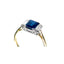 Emerald Cut Sapphire and Baguette Diamond 3 Stone Ring, Circa 1970