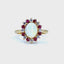 Cabochon Opal, Ruby and Diamond Cluster Ring, Hallmark London 1981