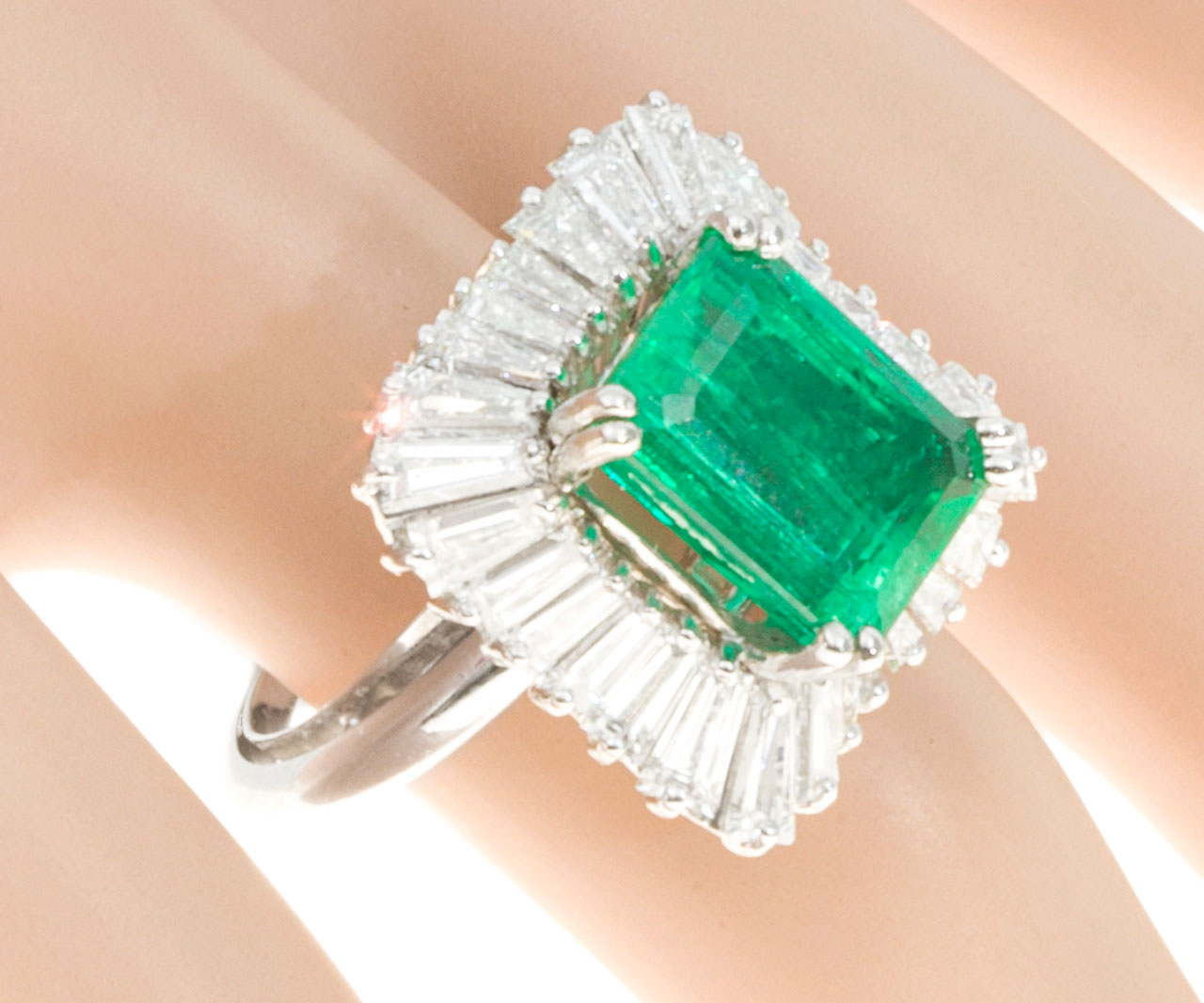 Vaughan Antiques Emerald Diamond Ballerina Ring with Certificate
