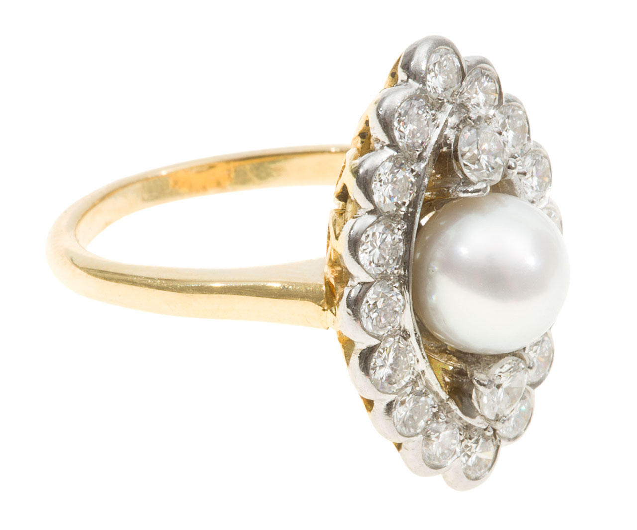 Vaughan Antiques Pearl & Diamond Marquise Cluster Ring