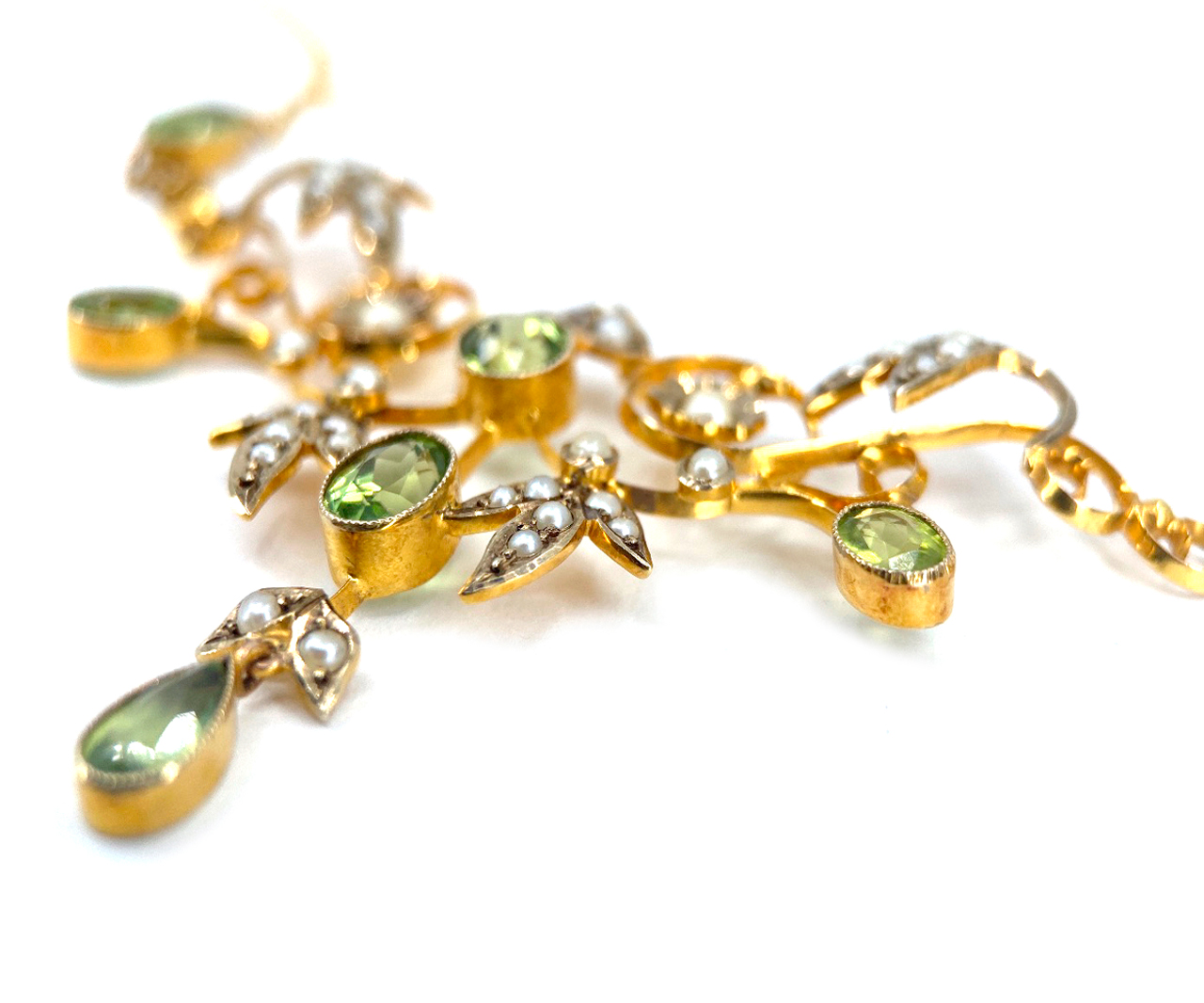 Antique Peridot & Seed Pearl Necklace Edwardian 15ct Gold Garland Necklace  | eBay